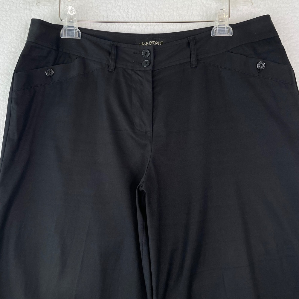 Lane Bryant Black Wide Leg Cropped Trousers Pants Size 16 Cotton Blend Mid Rise